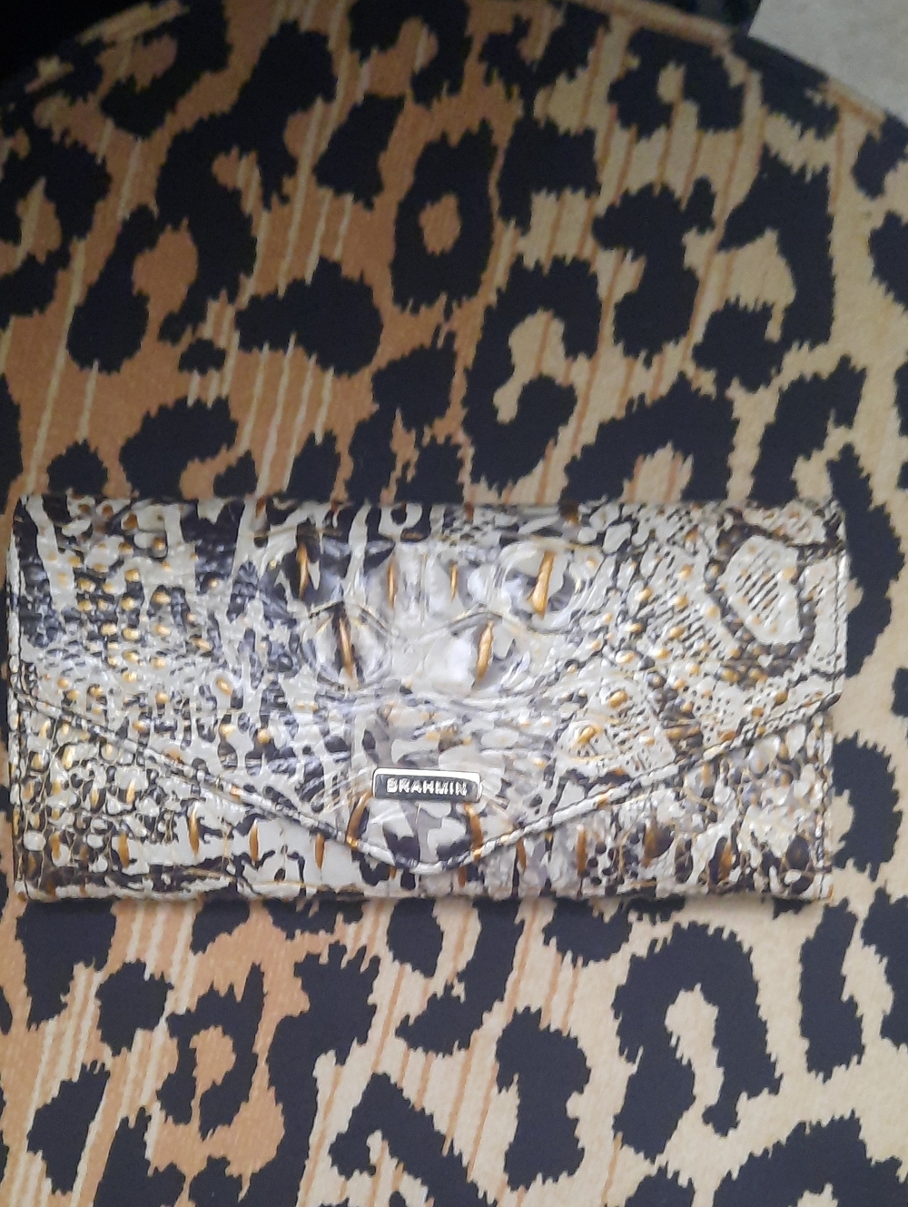 Brahmin Leopard Print Envelope Wallet in Brown and Tan
